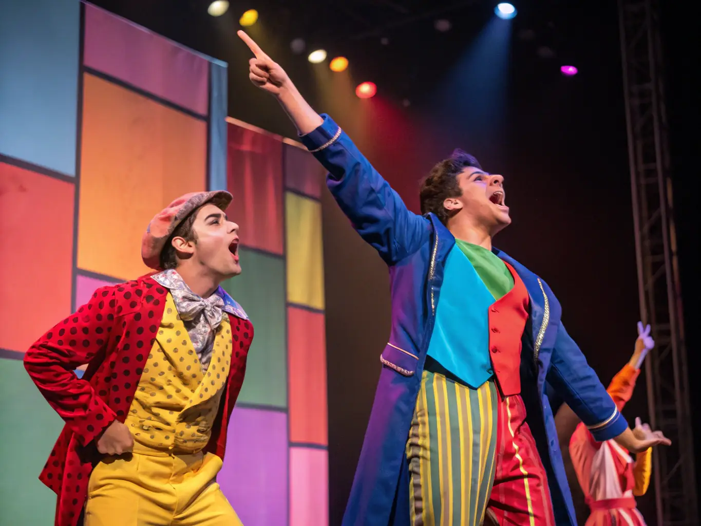 A vibrant image of a local theater performance, showcasing actors on stage with dynamic lighting and an engaged audience.